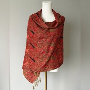ALMHD Co Jerusalem Cashmere Red Paisley Fringe Shawl Wrap - Traditional Pattern